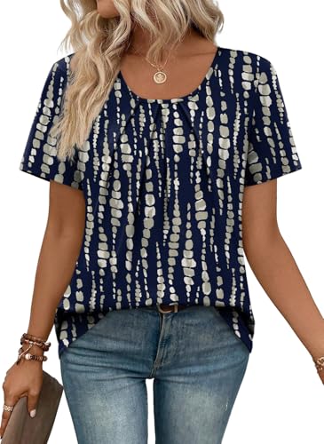Image of WIHOLL Women T Shirts Pleated Short Sleeve Tops Business Casual Dressy Blouses
