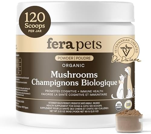 Fera Pets Mushroom Supplement for Dogs & Cats with Turkey Tail - USDA Organic - Cognitive and Immune Support - Enhances Liver Function - Supports a Healthy Gut - Powder - 120 Scoops