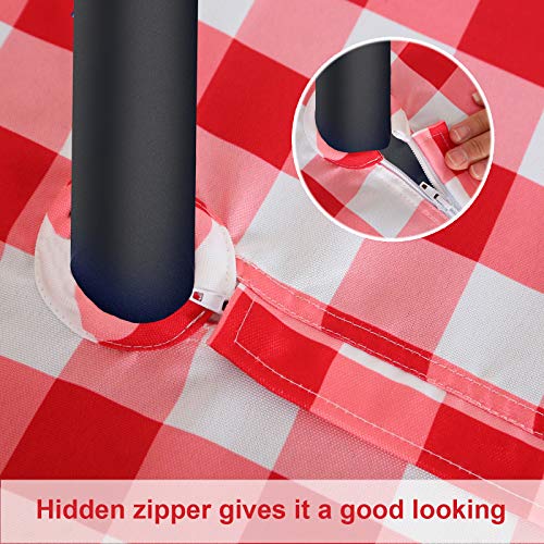 Liphontcta Outdoor Tablecloth With Umbrella Hole And Zipper,Waterproof Spillproof Polyester Fabric Red And White Check Rectangular Patio Table Cloth #TOP5