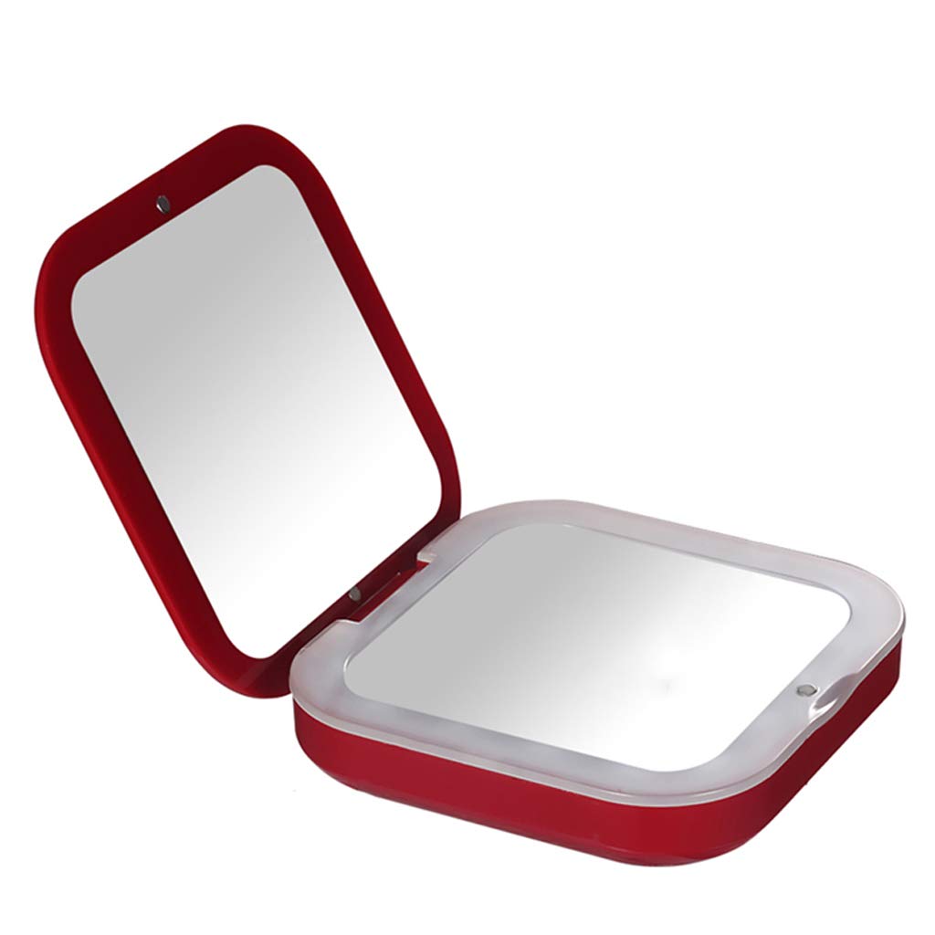 ATAAY Espejo de tocador portátil con luz LED, Espejo pequeño de Bolsillo con luz de Relleno, Cargador portátil, Espejo de Maquillaje Plegable de Viaje, Espejo de tocador