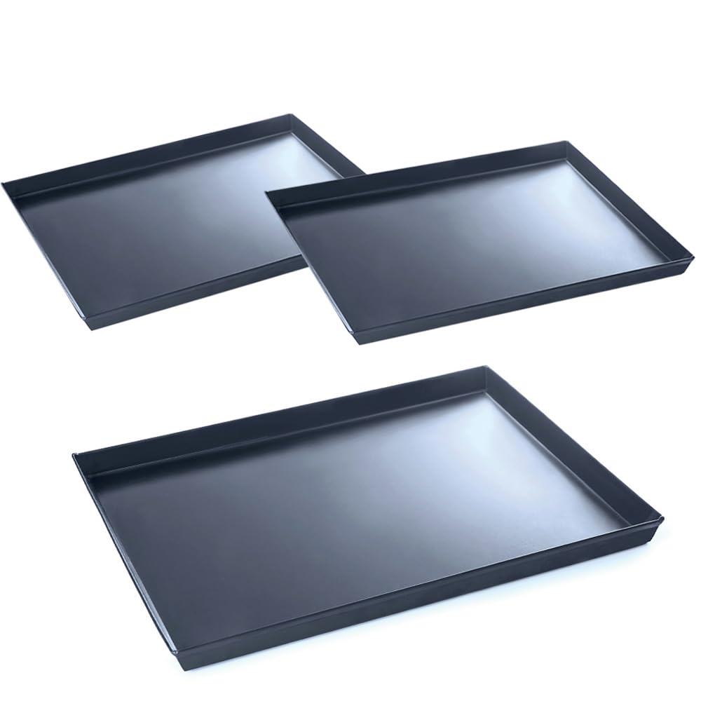 Paluplus 3 Teglie Rettangolari da Forno in Lamiera Blu, Misura 30x40, Placca con orlo alto 3 cm Svasato, Teglia professionale per Pizza, Focaccia, Biscotti, Pane, Made in Italy -3003F