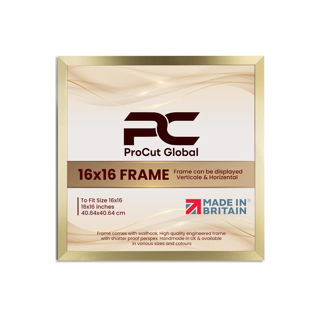 Procut Global 16X16 Gold Picture Frames - Modern Wooden Photo Frame with Shatterproof Perspex for Wall or Tabletop - Perfect for Posters, Certificates, Prints - Sizes & Colors Available