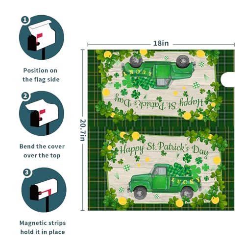 Image of St Patrick's Day Mailbox Cover Green Truck Mailbox Covers Magnetic Standard Size 18 X 21 Inch Green Shamrocks Mailbox Wraps Holiday Post Letter Box Cover for Garden Yard Outside Decor
