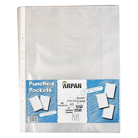Arpan A3 Transparent Plastic Wallets Folders for Offices, Professionals, School Kids, Portrait Strong Plastic Poly Pockets Wallet Sleeves Clear Finish - (Pack of 52) Cover