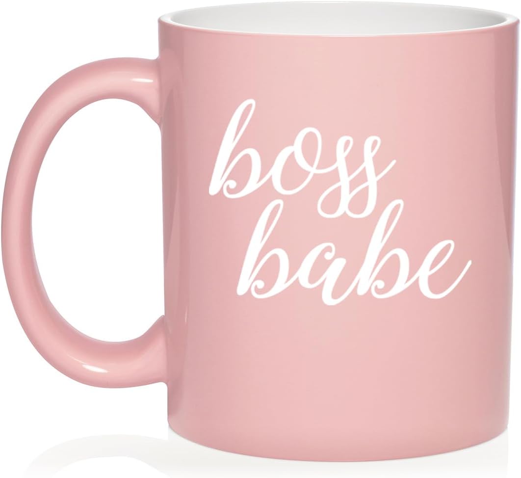 Daylor Boss Babe Ceramic Coffee Mug Tea Cup Gift for Her, Friend, Coworker, Sister (11oz Light Pink)