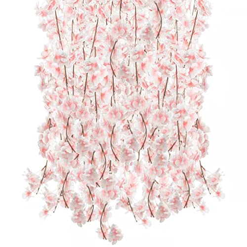 YUESUO 4pcs Artificial Cherry Blossom Flower Vines Hanging Silk Flowers Garland for Wedding Party Home Decor