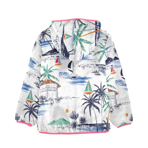 OTVEE Summer Palm Trees Boat Kids Hoodie Jacket Fall Spring Full Zip Warm Outwear Coat2