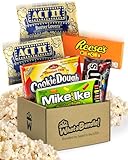 WhataBundle! Movie Night Supplies Box - 2 Bags of Popcorn + Movie Theater Candy: 1 each of M&Ms, Reese's Pieces, Mike and Ike, Cookie Dough Bites - Movie Candy - Movie Night Basket Gift Set