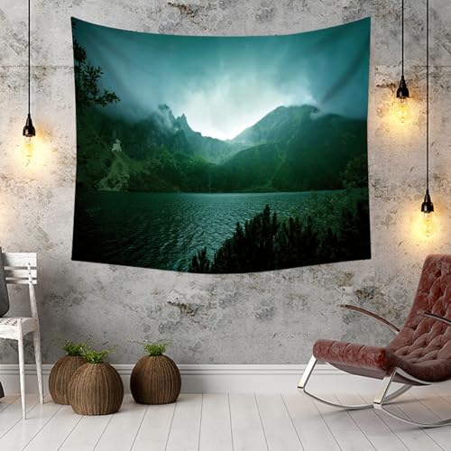 Tenture murale petite 150x130 pour masquer un mur vide avec un paysage de lac moderne