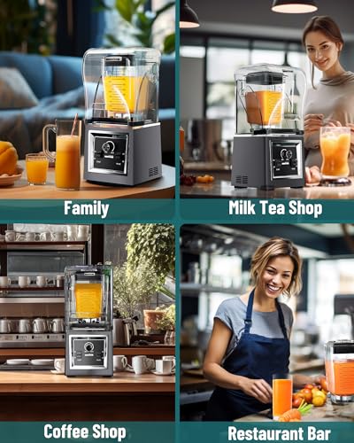 Image of Wantjoin Professional Grade Blender - Soundproof & Quiet Commercial Blenders, Removable Shield, 2000W Watte, 67 Oz Capacity - Perfect for Kitchen, Fruits, Shakes, Smoothies, and Frozen Drinks(Gray)
