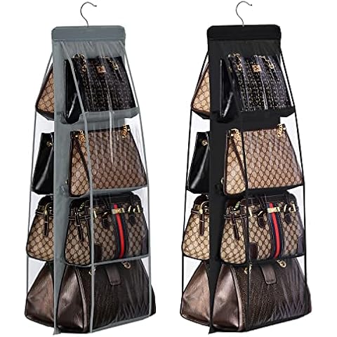 Lirex Purse Organizer - 2 Pack, Handbag Hanging Purse Organizer for Closet, 8 Pocket Purse Hanger Oxford Cloth Closet Organizer for Family Closet Bedroom, Foldable and Universal Fit, Black and Grey Cover