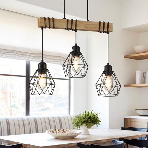 20" Farmhouse Kitchen Light Fixture, Black Hanging Kitchen Chandelier, 3-Light