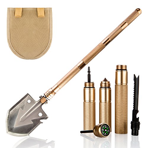 KP Solution Chico Group Folding Camping Survival Shovel, Entrenching Multi Tool, for Backpacking, Gardening (Gold)