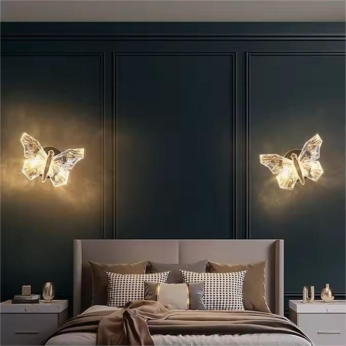 Image of blissbells Butterfly Designer LED Wall Light | Crystal Decorative Wall Lamp with Warm White Glow | Luxury Wall Sconce for Bedroom, Living Room & Kids Room Decor