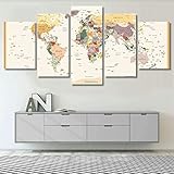 5 pannelli da parete poster 5 pezzi mappa del mondo dettagliata 125 x 60 cm 5 quadri canvas grandi dimensioni stampa su tela quadri moderni camera da letto quadri moderni soggiorno -4i3r+k6m5-