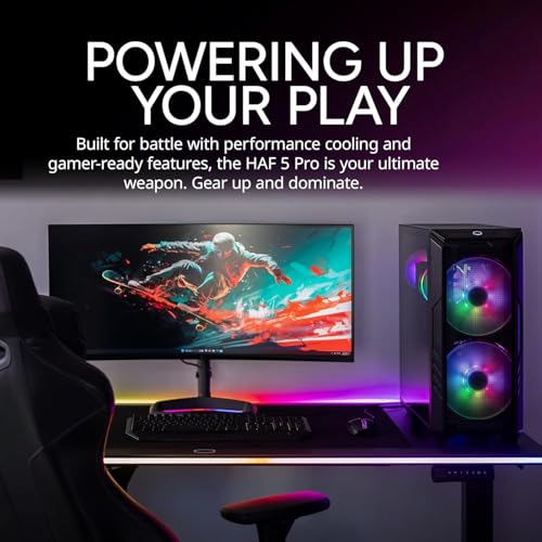 Image of Cooler Master HAF 5 Pro Gaming PC RYZEN 7 7800X3D RTX 5070 ATX Desktop PC | AMD Ryzen 7 7800X3D + NVIDIA RTX 5070 12GB Gaming PC, 32GB DDR5 6000MHz, 2TB M.2 SSD, Hyper 212 Halo AIR Cooler, Windows 11
