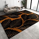 Black Orange Leaves Area Rug, Modern Minimalist Print Rugs, Indoor Non-Slip Kids Rugs Machine Washable Breathable Durable Carpet for Front Entrance Floor Decor,2 x 3ft