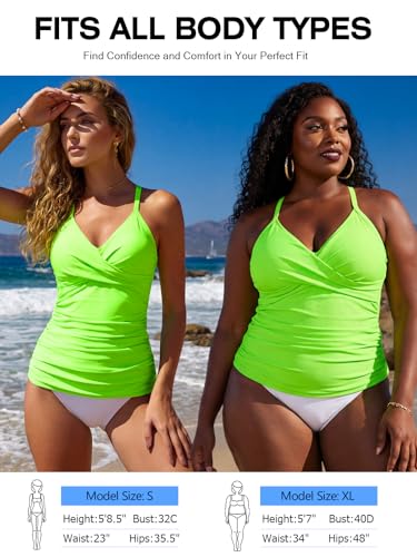 Image of RELELCIGA Women's Tankini Top V Neck Ruched Tummy Control Bathing Suit Top