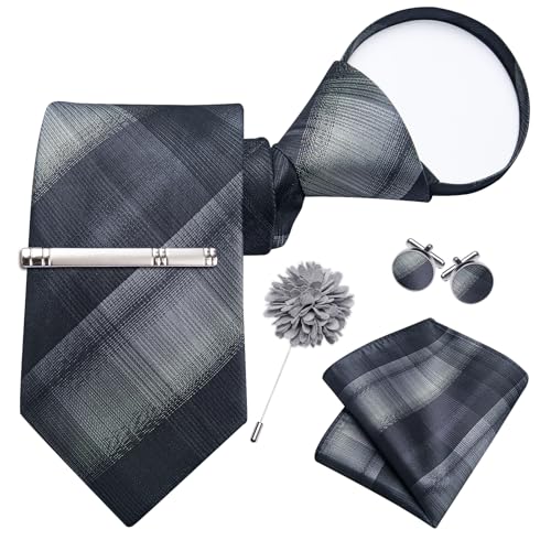 Image of DiBanGu Silk Zipper Ties for Men, Formal Pre-tied Necktie | Adjustable Tie,6PCS,Various Design Styles,Jacquard Woven,Skin-friendly,Practical Gift,Great for Wedding Party,Business Formal