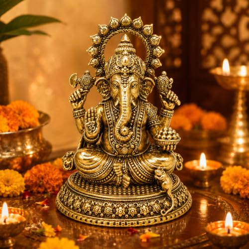Estatua de Ganesh de latón 3 pulg miniatura 7