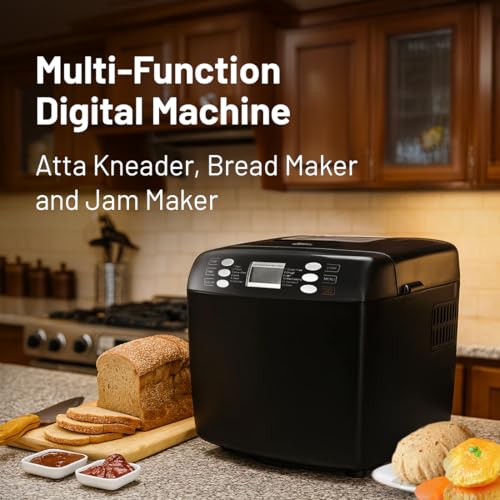 Image of Glen Bread Maker & Atta Kneader Machine, 700-900gm, Fully Automatic, With Time Delay Start & 12 Pre-Set Functions, Non-Stick Baking Pan, 3 Crust Setting, Electronic Controls, 550W-Black(3039)