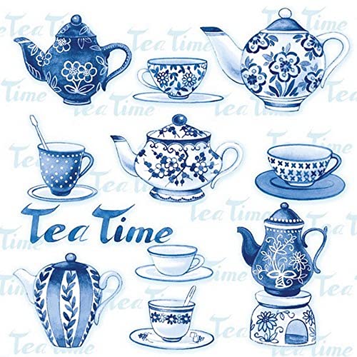 Servietten Alt und Modern Juego de 20 servilletas de té azul/blanco, vintage, té, bebidas, nostalgia, decoupage, manualidades, decoración de mesa 33 x 33 cm Cover