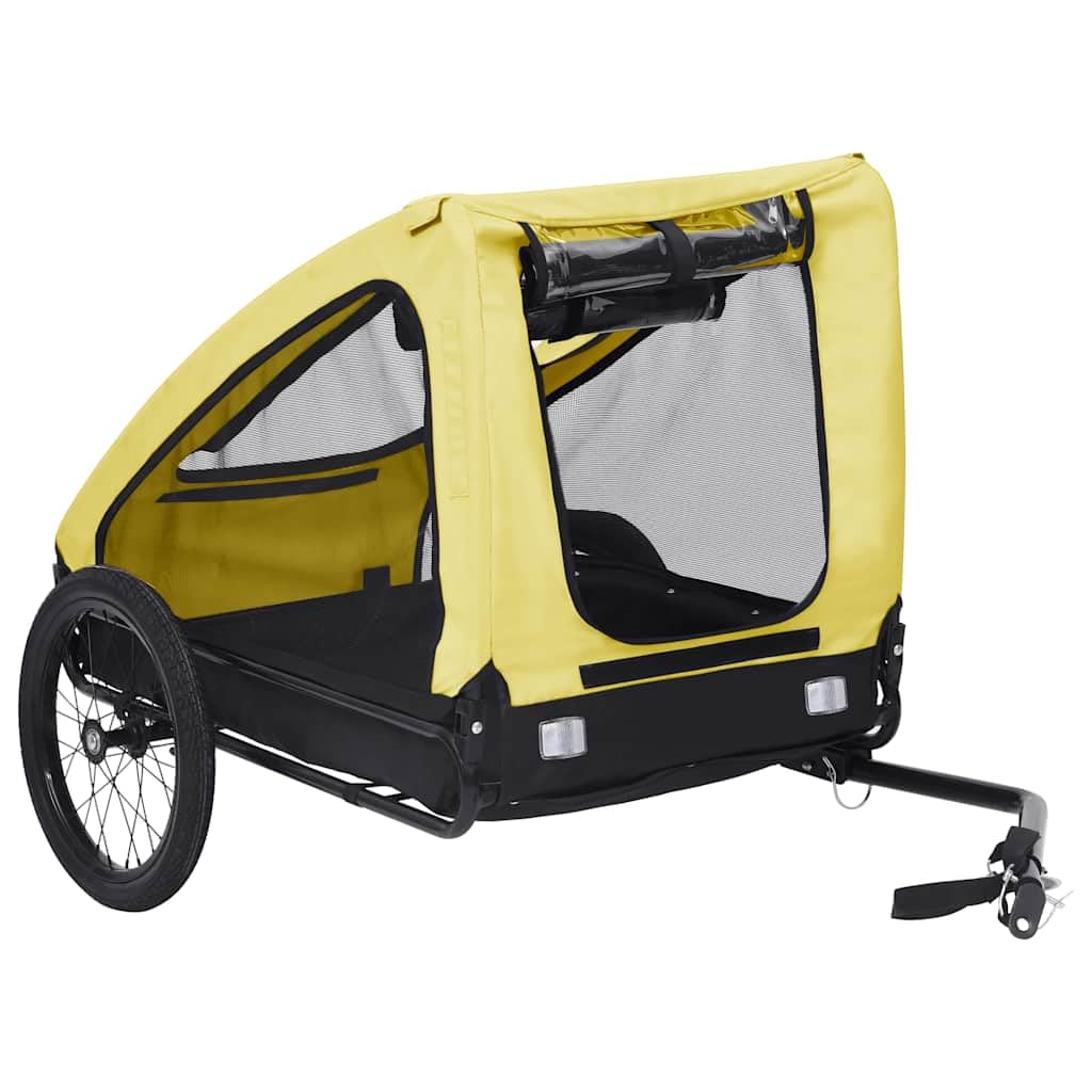 Fahrradanhänger für Hunde Gelb Schwarz mit Stahlrahmen und Oxford-Gewebe, 142x70x87,5 cm, faltbar, mit Netzfenstern und Reflektoren für Outdoor-Ausflüge und sicheren Tiertransport