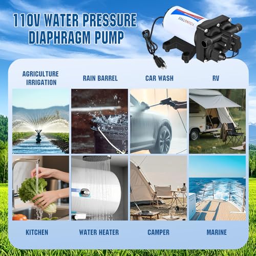 Image of YOUNGTREE 110V AC Fresh Water Pressure Transfer Pump 5.5GPM 70PSI 110Volt On Demand Self-priming Diaphragm Water Pump with Pressure Switch for RV Garden Irrigation Home Car Washing Rain Barrel