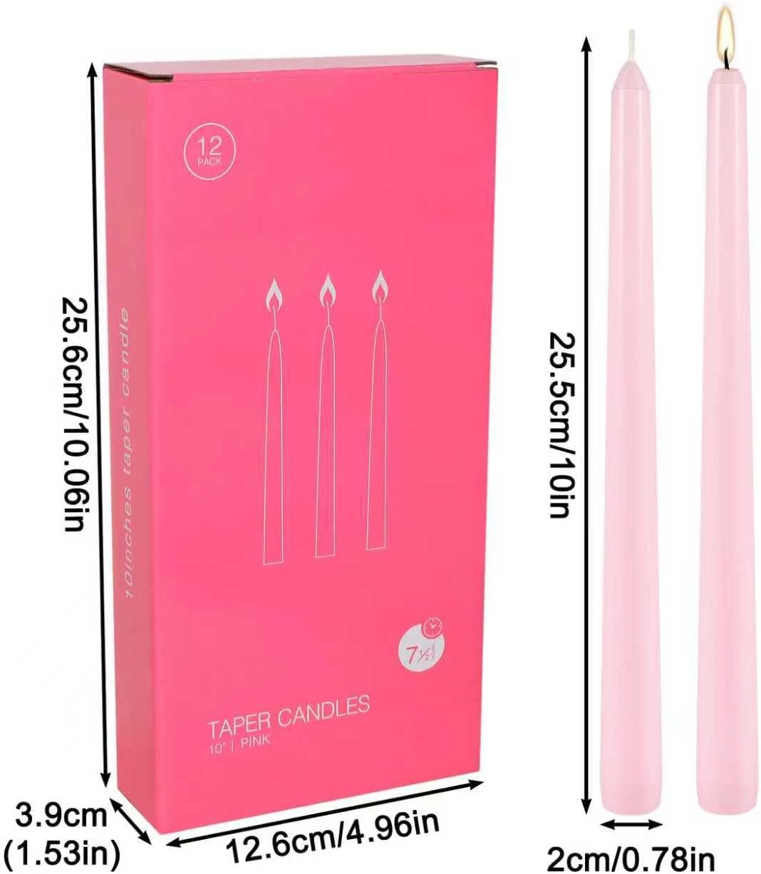 Condition photo showing New/Like New for 12pack 10 inch pink taper candles, unscented,smokeless and dripless candlestickst,8 hours long burn time candle for valentine's day,wedding, part, shabbat and household,home décor 12pack pink
