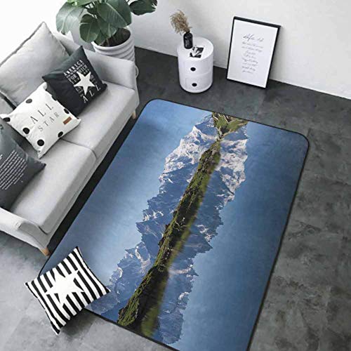 Kitchen Room Floor Mat Rug Colorful Lake,Mont Blanc Mountain Range Reflected in Cheserys