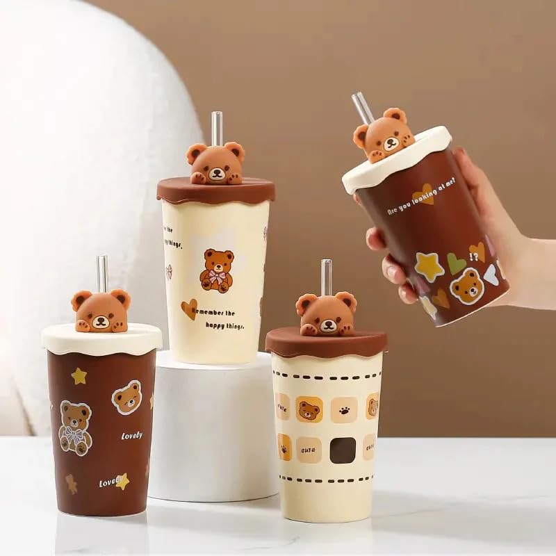 Image of Coffee Mug, Gift for Woman, Birthday Present for Girlfriend, Present for Wife Birthday, Mugs for Present, Holi Gifts, Panda Mug with Lid & Spoon Mug For Kids(Teddy' Ceramic Tumbler)