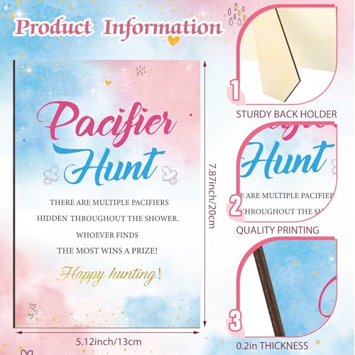 Image of Thyle 51 Pcs Gender Reveal Pacifier Hunt Baby Shower Games Pink Blue Gender Reveal Game Decoration Include Hunt Sign and 50 Acrylic Pacifiers for Baby Shower Game Gift Set Boy or Girl Party Decoration