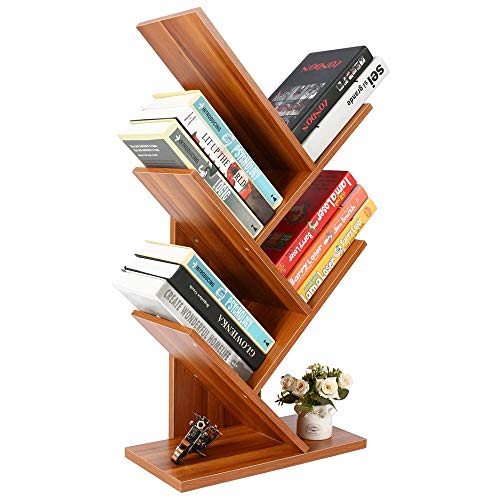 U-HOOME Bookshelf,U-HOOME Bamboo Tree Book shelf Book Rack Display Storage Organizer Bookcase Shelving Free Standing Book shelves for CDs, Movies & Books Holder , Brown