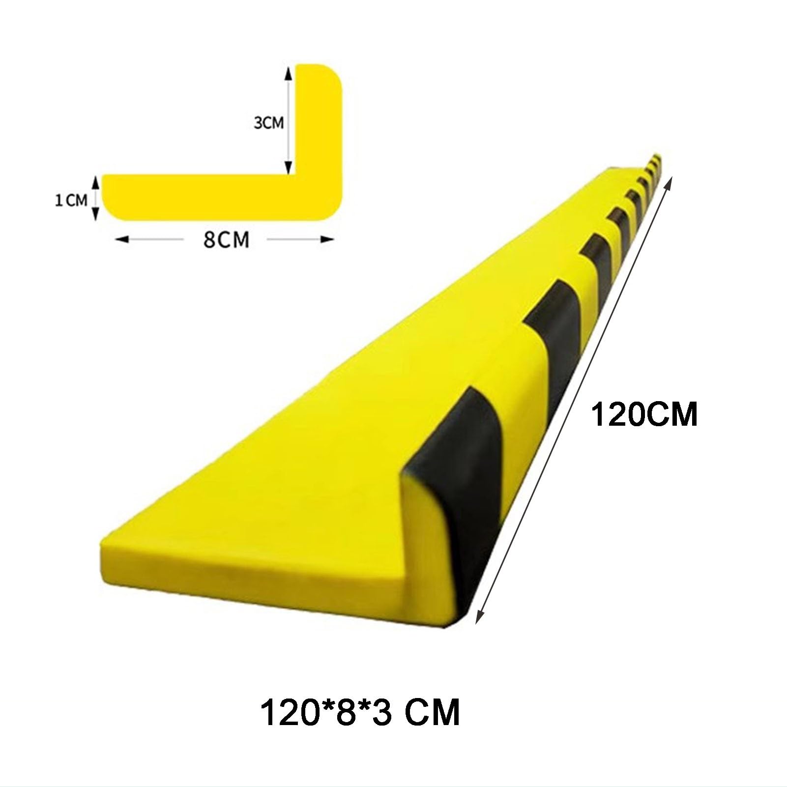 XPLKQXE Protector De Bordes De Alta Visibilidad, Protector De Parachoques De Espuma Amarillo Y Negro, Acolchado Protector Autoadhesivo para Bordes Afilados, Marcos(Black+Yellow-L-120x8x3X1cm,3pcs)