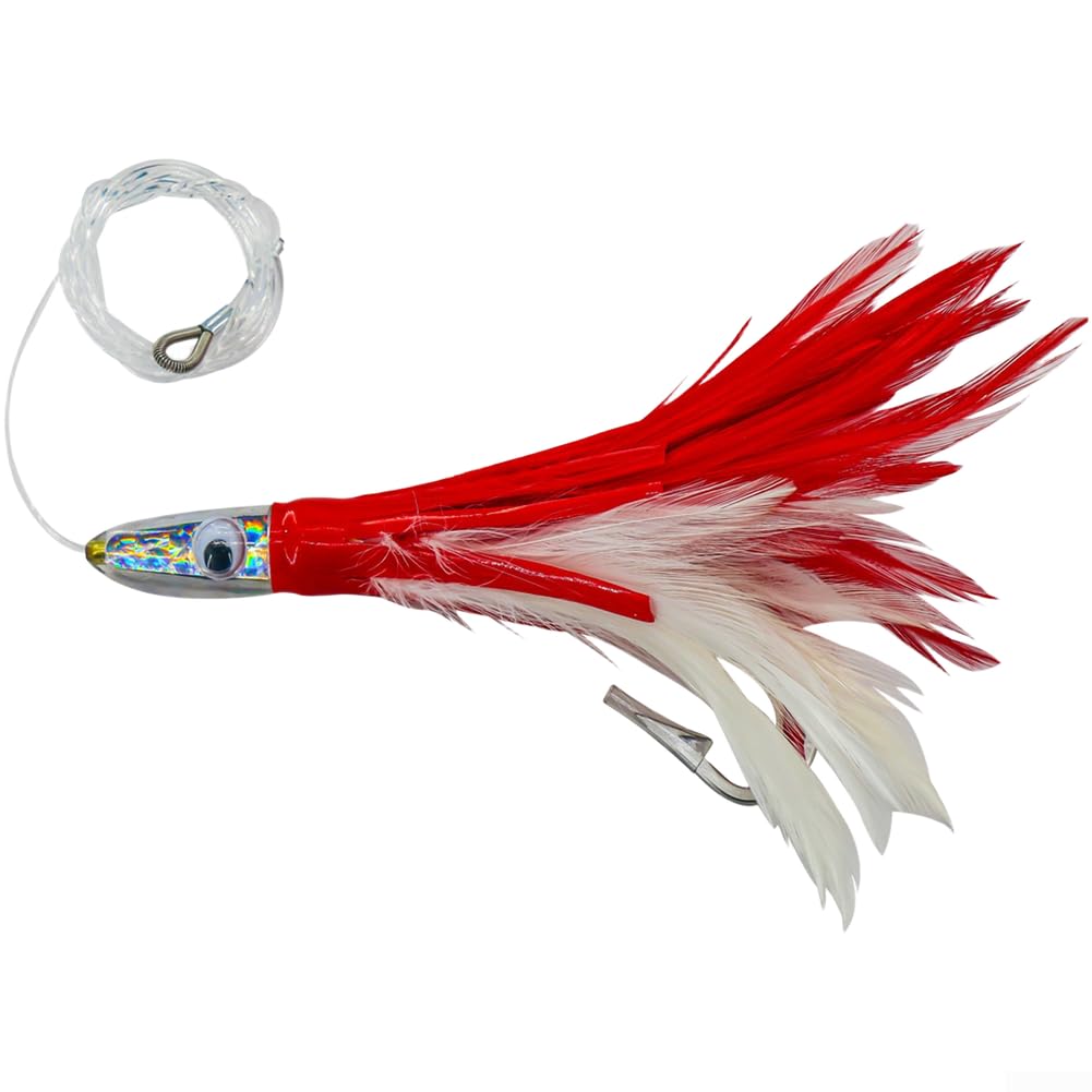 Señuelo de plumas de arrastre de agua salada con gancho de acero de alto carbono reflectante UV y acción de natación natural para trucha GT y peces de caza