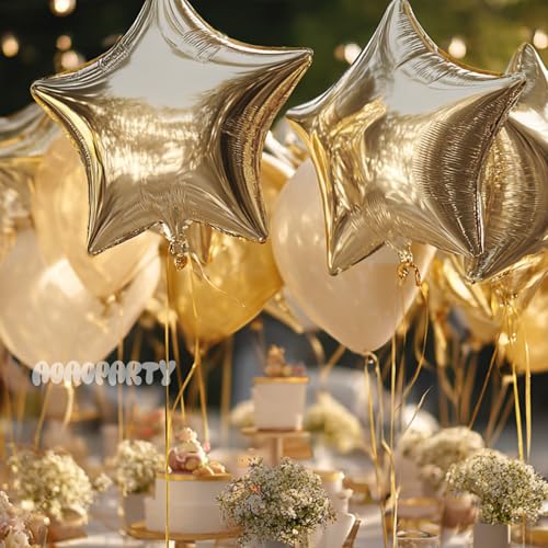 Image of 25Pcs Champagne Gold Star Shaped Foil Mylar Balloons 18 Inch Light Gold Star Helium Balloons for Birthday Wedding Anniversary Engagement Party Decorations Supplies