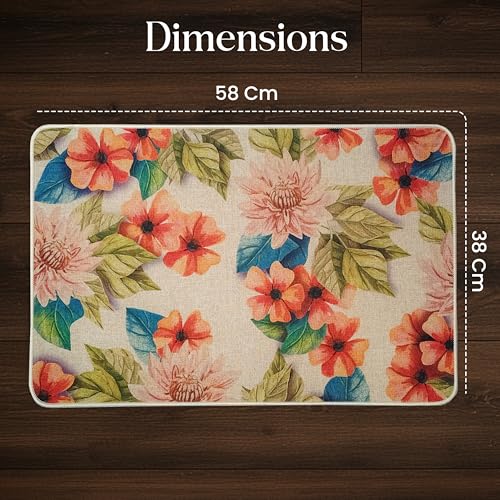 Image of Yellow Weaves 3 Pcs Jute Texture Non-Slip Bathmat, Water Absorbent Floor mat, Rugs, Door Mats for Bathroom, Living Room, Bedroom, Entrance, Outdoor, Kitchen, Office (Multi Floral)