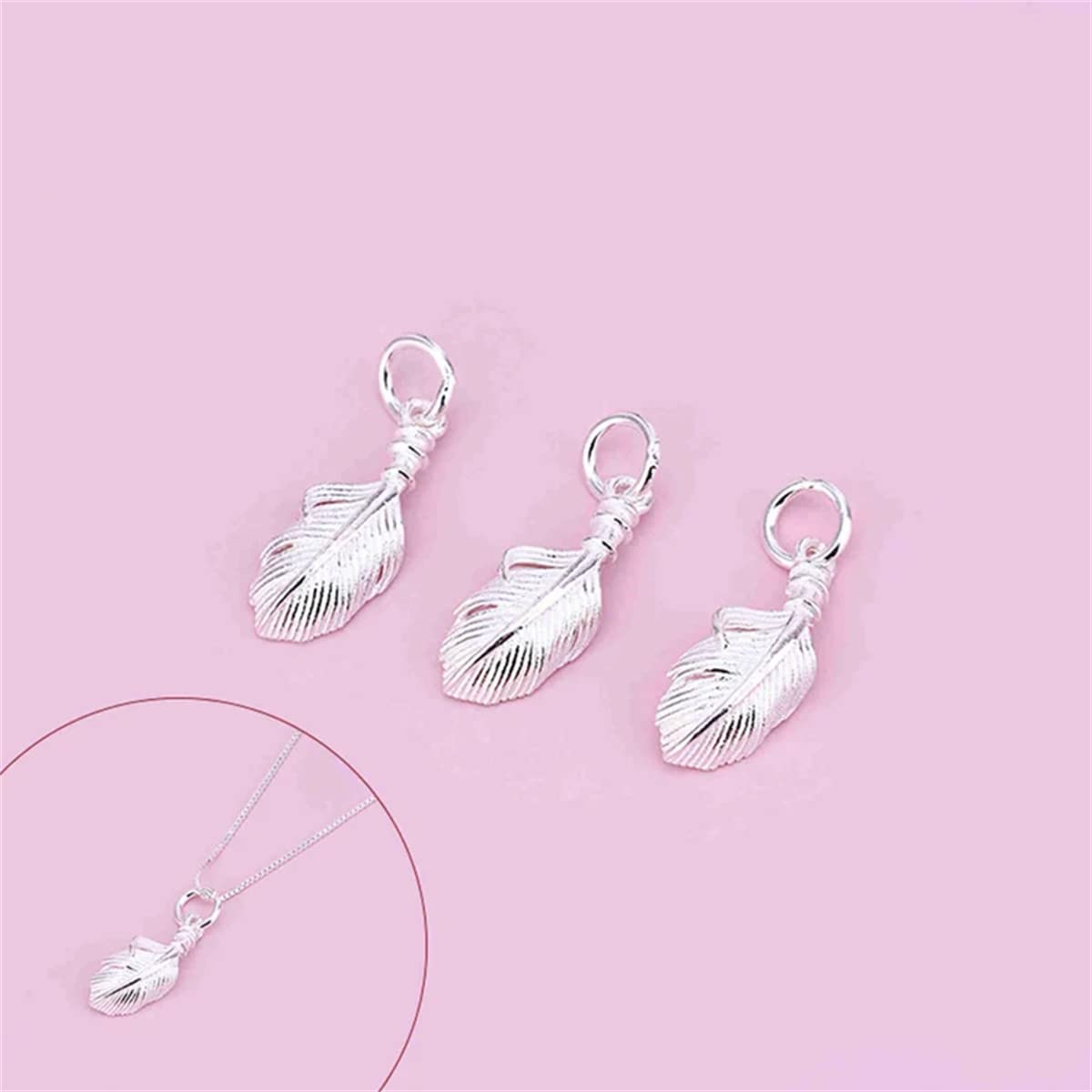 Braccialetto 2Pcs 925 Sterling Silver Feather Charm s925 Silver Charm for Gioielli Che Fanno Forniture Braccialetto Fascino orecchino Fascino Piuma Fascino