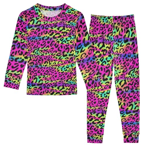 ALAZA Rainbow Leopard Print Cheetah Neon 2 Piece Pajama Set Long Sleeve Top and Pants Sleepwear Unisex 5T