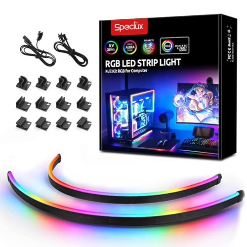 Speclux NEON Addressable RGB PC LED Strip, 2x15.7inch WS2812 RGB Rainbow Magnetic ARGB Strip for 5V 3-pin Aura SYNC, Gigabyte RGB Fusion,Mystic Light Sync, with 12pcs Strong Magnetic Brackets