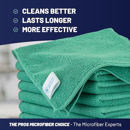 Image of 12 inch x 12 inch Buff Pro Multi-Surface Microfiber Cleaning Cloths | Green - 12 Pack | Premium Microfiber Towels for Cleaning Glass, Kitchens, Bathrooms, Automotive