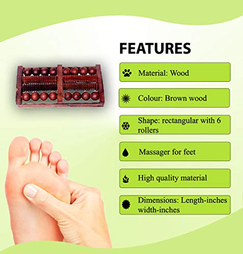 Image of Acupressure Wooden Foot Massager Round & Spiked Rollers Stress Reliever & Acupuncture Point