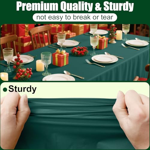 Image of Smiry Disposable Table Cloth - 10 Pack, 54 x 108 Inch Waterproof Rectangle Tablecloths for Parties, Decorative Plastic Table Cover, Leakproof & Sturdy, Christmas Green