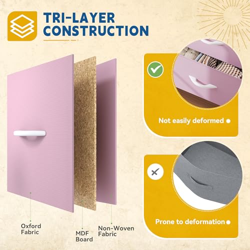 DWVO Dresser for Bedroom, 7 Drawers Fabric Dresser, Organizer Unit for Living Room, Hallway, Closets - Sturdy Steel Frame, Wooden Top & Easy Pull Fabric Bins, Pink