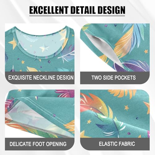 ALAZA Bird Feather Star Pajamas Short Sleeve 2 Piece Sleepwear Top and Bottom Pajama Set Unisex4