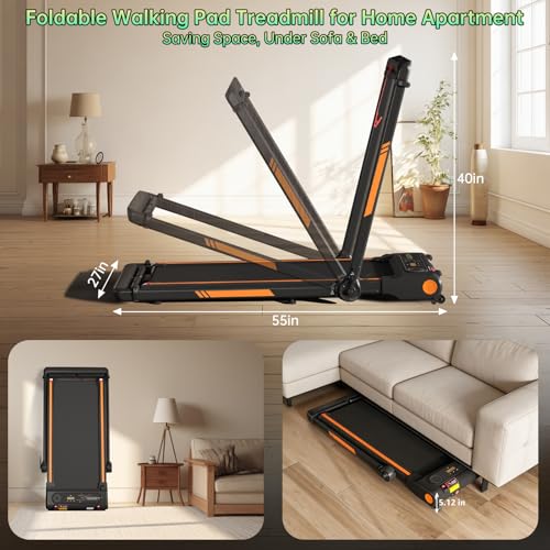 Image of Treadmill with Handle Bar, Electric Walking Pads for Exercising | Treadmill with Incline, Portable Treadmill for Home. Small Walking Pad, Mini Treadmill. 3.5HP, 300LBS, 0.6-8MPH