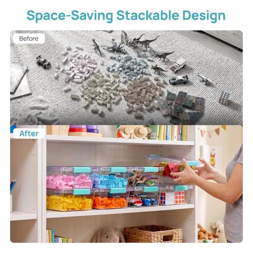 Image of Vtopmart 8 Pack 3 Qt Clear Storage Bins with Lids for Building Blocks,Craft | Stackable Plastic Organizer Box for Home, Classroom, Office, Craft Room, Small Containers for Art Supplies, Stationery