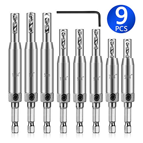 Funxim 10 Pcs Hinge Drill Bit Set, HSS Self Centering Drill Bits for Wood Door Window Cabinet Woodworking Hinge Hardware Pilot Hole Drill Bit