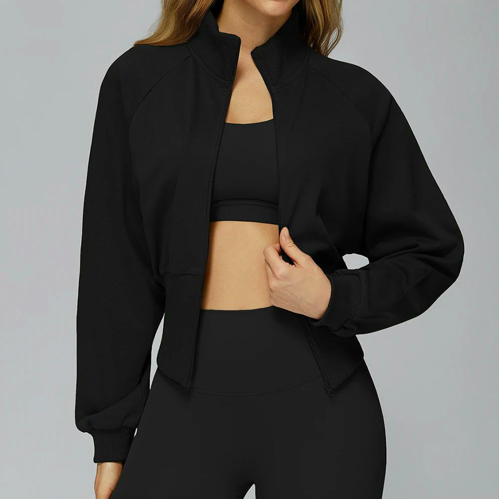 QXDZSW - Sudadera de invierno para mujer, de manga larga, con cuello alto, resistente al viento, con cremallera, cálida, holgada, para correr
