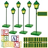 24 Pcs Street Sign Wooden Lamp Post with Custom Street Sign Sticker Abc Friend Street Party Decoration, Lamp Post Centerpiece Street Party Supplies for Birthday Party Decor Friend Street Decoration